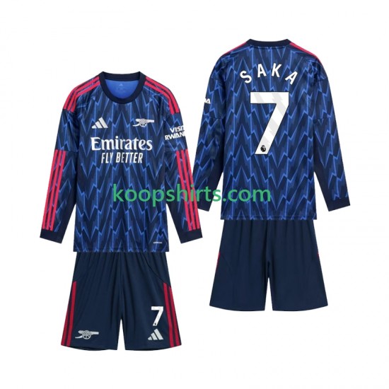 Arsenal Uit Tenue Kinder Voetbalshirts Saka 7 2025-2026 Lange Mouwen