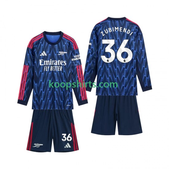 Arsenal Uit Tenue Kinder Voetbalshirts Zubimendi 36 2025-2026 Lange Mouwen