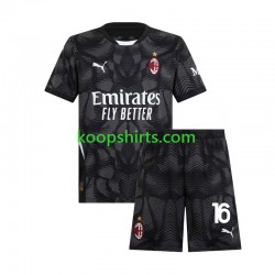 AC Milan Doelman Thuis Zwart Tenue Kinder Voetbalshirts Mike Maignan 16 2024-2025 Korte Mouwen