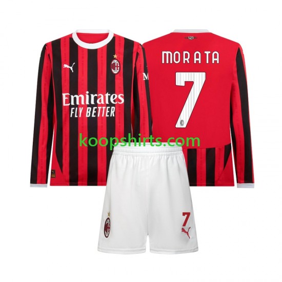 AC Milan Thuis Tenue Kinder Voetbalshirts Morata 7 2024-2025 Lange Mouwen AC Milan Thuis Tenue Kinder Voetbalshirts Morata 7 2024-2025 Lange Mouwen
