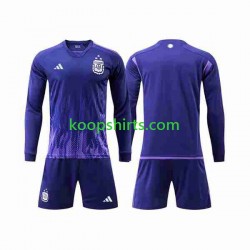 WK 2022 Argentinië Uit Tenue Kinder Voetbalshirts 3 Stars Lange Mouwen