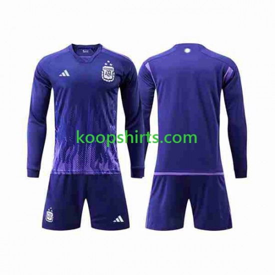 WK 2022 Argentinië Uit Tenue Kinder Voetbalshirts 3 Stars Lange Mouwen WK 2022 Argentinië Uit Tenue Kinder Voetbalshirts 3 Stars Lange Mouwen