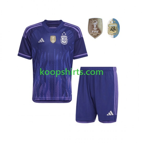 WK 2022 Argentinië Uit Tenue Kinder Voetbalshirts 3 Stars Korte Mouwen WK 2022 Argentinië Uit Tenue Kinder Voetbalshirts 3 Stars Korte Mouwen