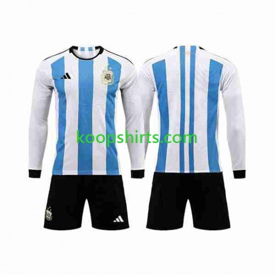 WK 2022 Argentinië Thuis Tenue Kinder Voetbalshirts 3 Stars Lange Mouwen WK 2022 Argentinië Thuis Tenue Kinder Voetbalshirts 3 Stars Lange Mouwen