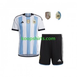 WK 2022 Argentinië Thuis Tenue Kinder Voetbalshirts 3 Stars Korte Mouwen