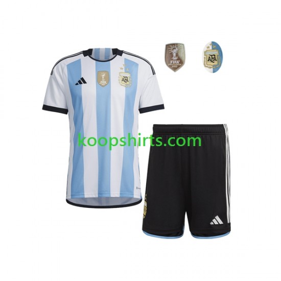 WK 2022 Argentinië Thuis Tenue Kinder Voetbalshirts 3 Stars Korte Mouwen WK 2022 Argentinië Thuis Tenue Kinder Voetbalshirts 3 Stars Korte Mouwen