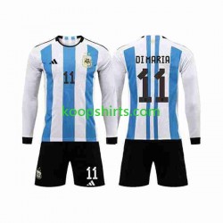 WK 2022 Argentinië Thuis Tenue Kinder Voetbalshirts 3 Stars Di Maria 11 Lange Mouwen