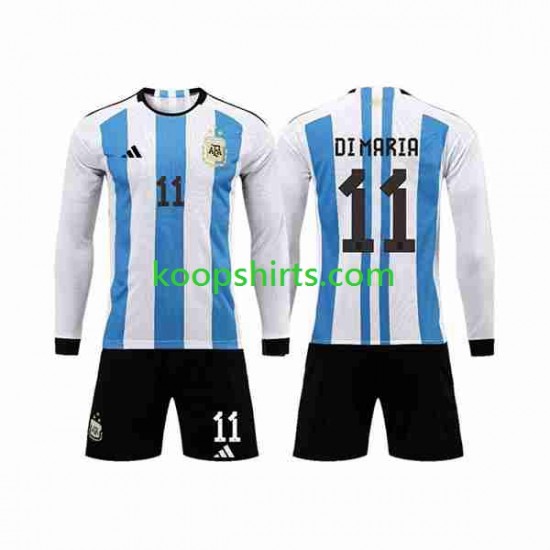 WK 2022 Argentinië Thuis Tenue Kinder Voetbalshirts 3 Stars Di Maria 11 Lange Mouwen WK 2022 Argentinië Thuis Tenue Kinder Voetbalshirts 3 Stars Di Maria 11 Lange Mouwen