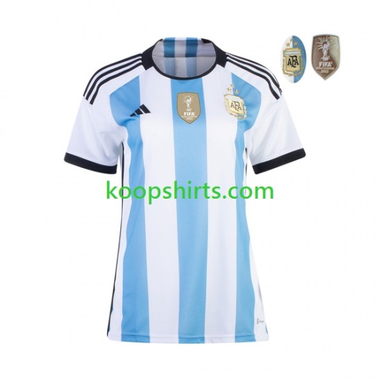 WK 2022 Argentinië Thuis Tenue Dames Voetbalshirts 3 Stars Korte Mouwen WK 2022 Argentinië Thuis Tenue Dames Voetbalshirts 3 Stars Korte Mouwen