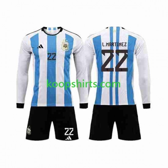 WK 2022 Argentinië Thuis Tenue Kinder Voetbalshirts 3 Stars Lautaro Martinez 22 Lange Mouwen WK 2022 Argentinië Thuis Tenue Kinder Voetbalshirts 3 Stars Lautaro Martinez 22 Lange Mouwen