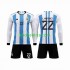 WK 2022 Argentinië Thuis Tenue Kinder Voetbalshirts 3 Stars Lautaro Martinez 22 Lange Mouwen