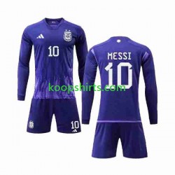 WK 2022 Argentinië Uit Tenue Kinder Voetbalshirts 3 Stars Lionel Messi 10 Lange Mouwen