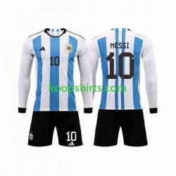 WK 2022 Argentinië Thuis Tenue Kinder Voetbalshirts 3 Stars Lionel Messi 10 Lange Mouwen