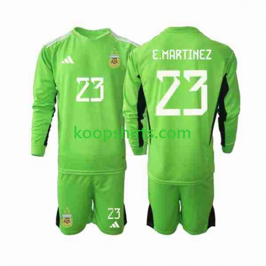 WK 2022 Argentinië Doelman Thuis Tenue Kinder Voetbalshirts Emiliano Martinez 23 Lange Mouwen WK 2022 Argentinië Doelman Thuis Tenue Kinder Voetbalshirts Emiliano Martinez 23 Lange Mouwen