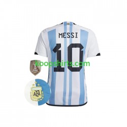WK 2022 Argentinië Thuis Tenue Heren Voetbalshirts Messi 10 3 Stars Korte Mouwen