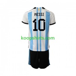 WK 2022 Argentinië Thuis Tenue Kinder Voetbalshirts Messi 10 Korte Mouwen