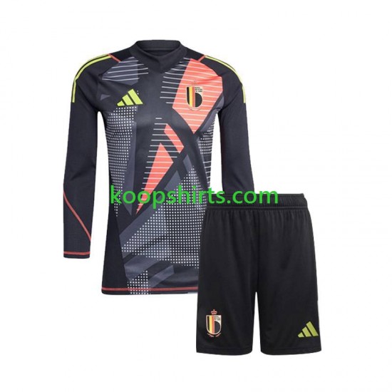 EK 2024 België Doelman Thuis Zwart Tenue Kinder Voetbalshirts Lange Mouwen EK 2024 België Doelman Thuis Zwart Tenue Kinder Voetbalshirts Lange Mouwen