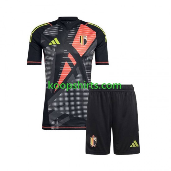 EK 2024 België Doelman Thuis Zwart Tenue Kinder Voetbalshirts Korte Mouwen EK 2024 België Doelman Thuis Zwart Tenue Kinder Voetbalshirts Korte Mouwen