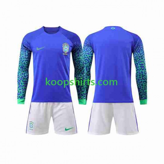 WK 2022 Brazilië Uit Tenue Kinder Voetbalshirts Lange Mouwen WK 2022 Brazilië Uit Tenue Kinder Voetbalshirts Lange Mouwen