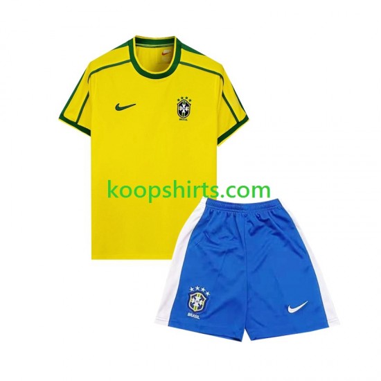 Brazilië Retro Thuis Tenue Kinder Voetbalshirts 1998 Korte Mouwen Brazilië Retro Thuis Tenue Kinder Voetbalshirts 1998 Korte Mouwen