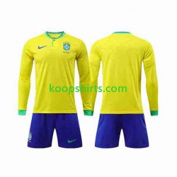 WK 2022 Brazilië Thuis Tenue Kinder Voetbalshirts Lange Mouwen