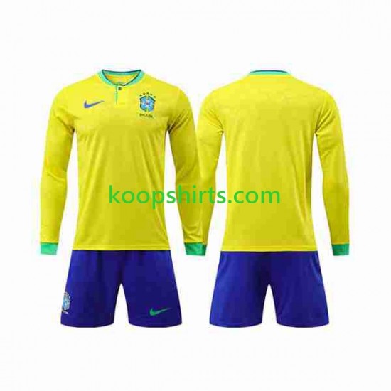 WK 2022 Brazilië Thuis Tenue Kinder Voetbalshirts Lange Mouwen WK 2022 Brazilië Thuis Tenue Kinder Voetbalshirts Lange Mouwen