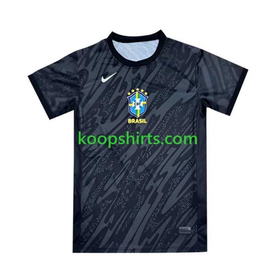 Brazilië Doelman Uit Zwart Tenue Heren Voetbalshirts Copa America 2024 Korte Mouwen Brazilië Doelman Uit Zwart Tenue Heren Voetbalshirts Copa America 2024 Korte Mouwen