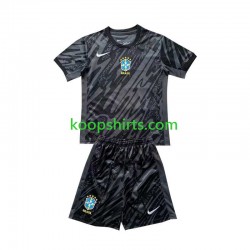 Brazilië Doelman Uit Zwart Tenue Kinder Voetbalshirts Copa America 2024 Korte Mouwen