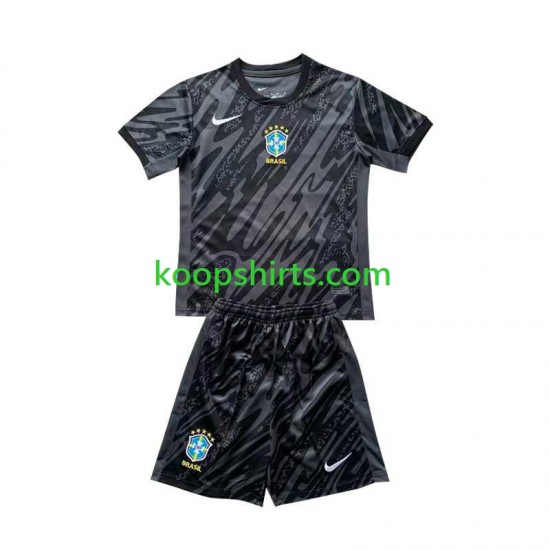 Brazilië Doelman Uit Zwart Tenue Kinder Voetbalshirts Copa America 2024 Korte Mouwen Brazilië Doelman Uit Zwart Tenue Kinder Voetbalshirts Copa America 2024 Korte Mouwen