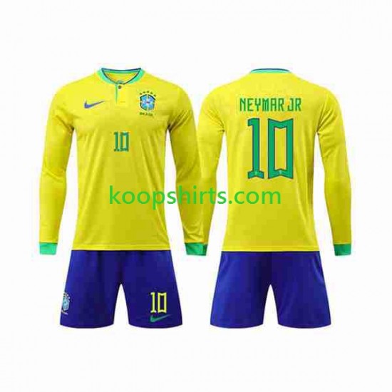 WK 2022 Brazilië Thuis Tenue Kinder Voetbalshirts Neymar Jr 10 Lange Mouwen WK 2022 Brazilië Thuis Tenue Kinder Voetbalshirts Neymar Jr 10 Lange Mouwen