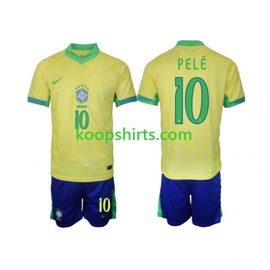 Brazilië Thuis Tenue Kinder Voetbalshirts PELE 10 2024 Korte Mouwen Brazilië Thuis Tenue Kinder Voetbalshirts PELE 10 2024 Korte Mouwen