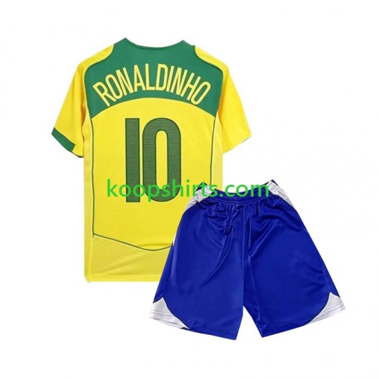 Brazilië Retro Thuis Tenue Kinder Voetbalshirts Ronaldiho 10 2004 Korte Mouwen Brazilië Retro Thuis Tenue Kinder Voetbalshirts Ronaldiho 10 2004 Korte Mouwen