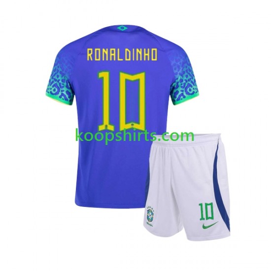 WK 2022 Brazilië Uit Tenue Kinder Voetbalshirts Ronaldinho 10 Korte Mouwen WK 2022 Brazilië Uit Tenue Kinder Voetbalshirts Ronaldinho 10 Korte Mouwen