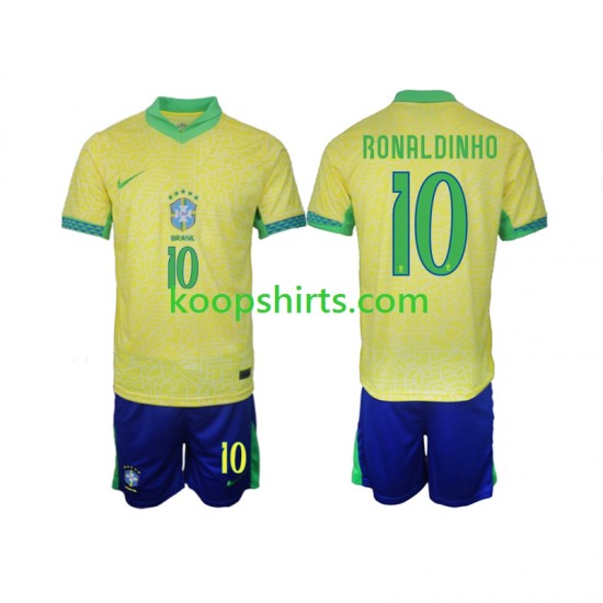Brazilië Thuis Tenue Kinder Voetbalshirts Ronaldinho 10 2024 Korte Mouwen Brazilië Thuis Tenue Kinder Voetbalshirts Ronaldinho 10 2024 Korte Mouwen