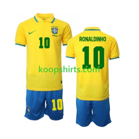 WK 2022 Brazilië Thuis Tenue Kinder Voetbalshirts Ronaldinho 10 Korte Mouwen WK 2022 Brazilië Thuis Tenue Kinder Voetbalshirts Ronaldinho 10 Korte Mouwen