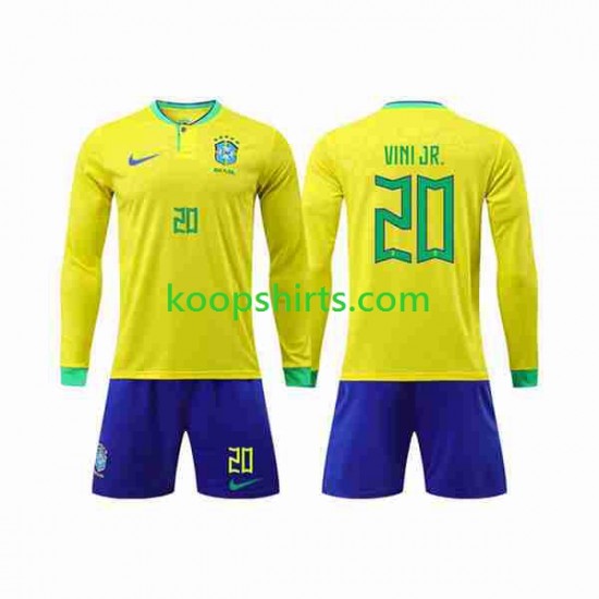 WK 2022 Brazilië Thuis Tenue Kinder Voetbalshirts Vinicius Junior 20 Lange Mouwen WK 2022 Brazilië Thuis Tenue Kinder Voetbalshirts Vinicius Junior 20 Lange Mouwen