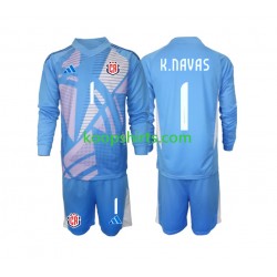 Costa Rica Doelman Thuis Blauw Tenue Kinder Voetbalshirts Keylor Navas 1 2024 Lange Mouwen