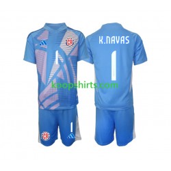 Costa Rica Doelman Thuis Blauw Tenue Kinder Voetbalshirts Keylor Navas 1 2024 Korte Mouwen