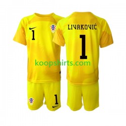 WK 2022 Kroatië Doelman Thuis Tenue Kinder Voetbalshirts Dominik Livakovic 1 Korte Mouwen