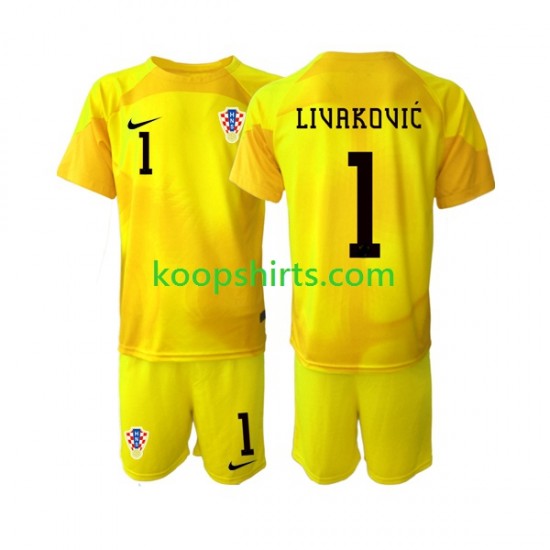 WK 2022 Kroatië Doelman Thuis Tenue Kinder Voetbalshirts Dominik Livakovic 1 Korte Mouwen WK 2022 Kroatië Doelman Thuis Tenue Kinder Voetbalshirts Dominik Livakovic 1 Korte Mouwen