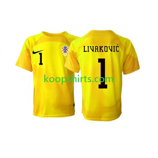 WK 2022 Kroatië Doelman Thuis Tenue Heren Voetbalshirts Dominik Livakovic 1 Korte Mouwen WK 2022 Kroatië Doelman Thuis Tenue Heren Voetbalshirts Dominik Livakovic 1 Korte Mouwen