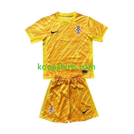 EK 2024 Kroatië Doelman Thuis Geel Tenue Kinder Voetbalshirts Korte Mouwen EK 2024 Kroatië Doelman Thuis Geel Tenue Kinder Voetbalshirts Korte Mouwen