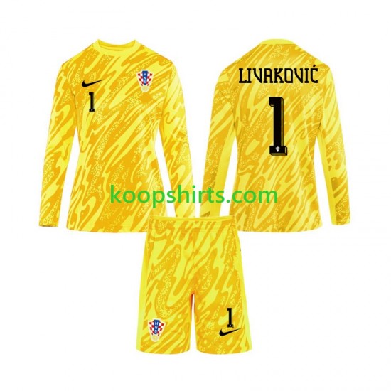 EK 2024 Kroatië Doelman Thuis Tenue Kinder Voetbalshirts DOMINIK LIVAKOVIC 1 Lange Mouwen EK 2024 Kroatië Doelman Thuis Tenue Kinder Voetbalshirts DOMINIK LIVAKOVIC 1 Lange Mouwen