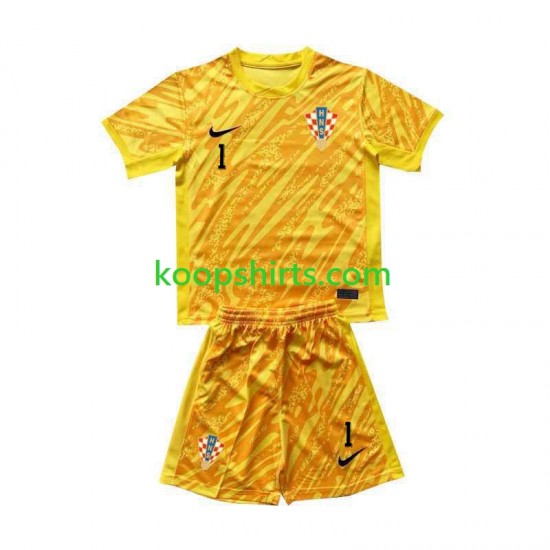 EK 2024 Kroatië Doelman Thuis Geel Tenue Kinder Voetbalshirts DOMINIK LIVAKOVIC 1 Korte Mouwen