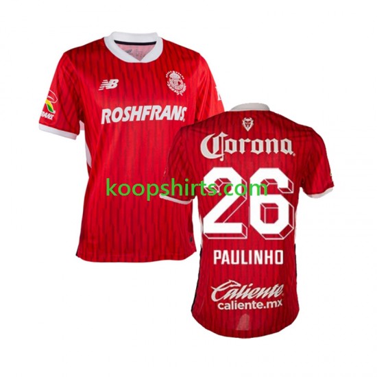 Thuis Tenue Heren Voetbalshirts Deportivo Toluca Paulinho 26 2024-2025 Korte Mouwen Thuis Tenue Heren Voetbalshirts Deportivo Toluca Paulinho 26 2024-2025 Korte Mouwen