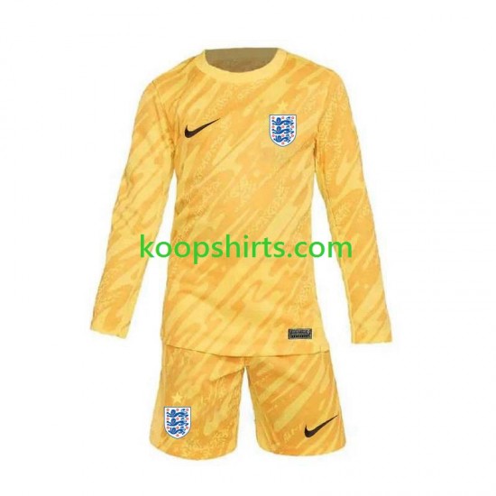 EK 2024 Engeland Doelman Uit Geel Tenue Kinder Voetbalshirts Lange Mouwen EK 2024 Engeland Doelman Uit Geel Tenue Kinder Voetbalshirts Lange Mouwen
