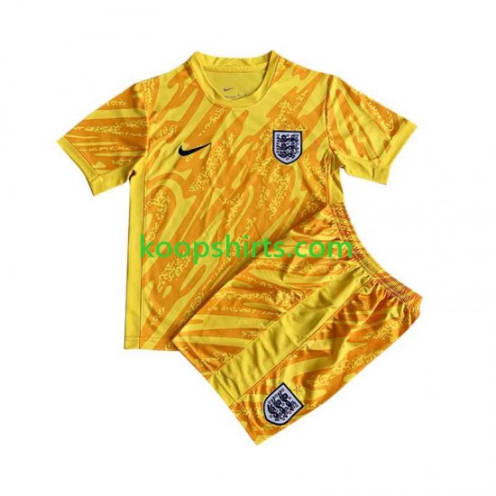 EK 2024 Engeland Doelman Uit Geel Tenue Kinder Voetbalshirts Korte Mouwen EK 2024 Engeland Doelman Uit Geel Tenue Kinder Voetbalshirts Korte Mouwen