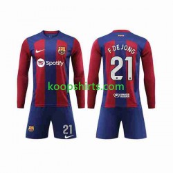 FC Barcelona Thuis Tenue Kinder Voetbalshirts Frenkie de Jong 21 2023-2024 Lange Mouwen