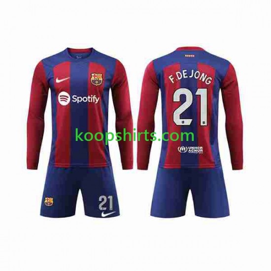 FC Barcelona Thuis Tenue Kinder Voetbalshirts Frenkie de Jong 21 2023-2024 Lange Mouwen FC Barcelona Thuis Tenue Kinder Voetbalshirts Frenkie de Jong 21 2023-2024 Lange Mouwen
