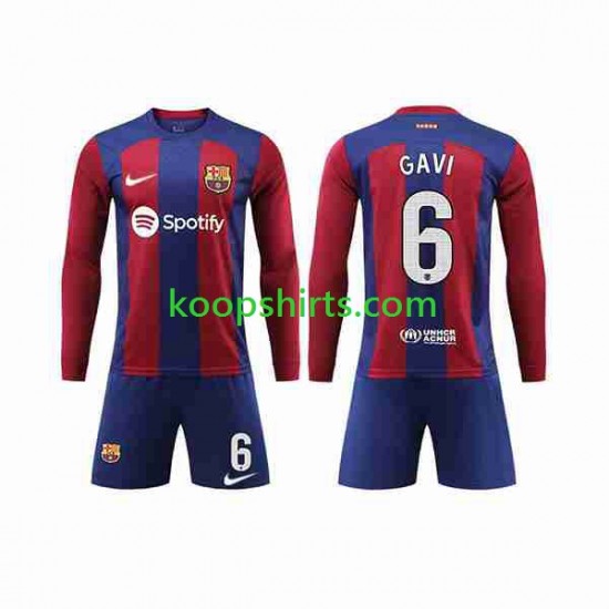 FC Barcelona Thuis Tenue Kinder Voetbalshirts GAVI 6 2023-2024 Lange Mouwen FC Barcelona Thuis Tenue Kinder Voetbalshirts GAVI 6 2023-2024 Lange Mouwen